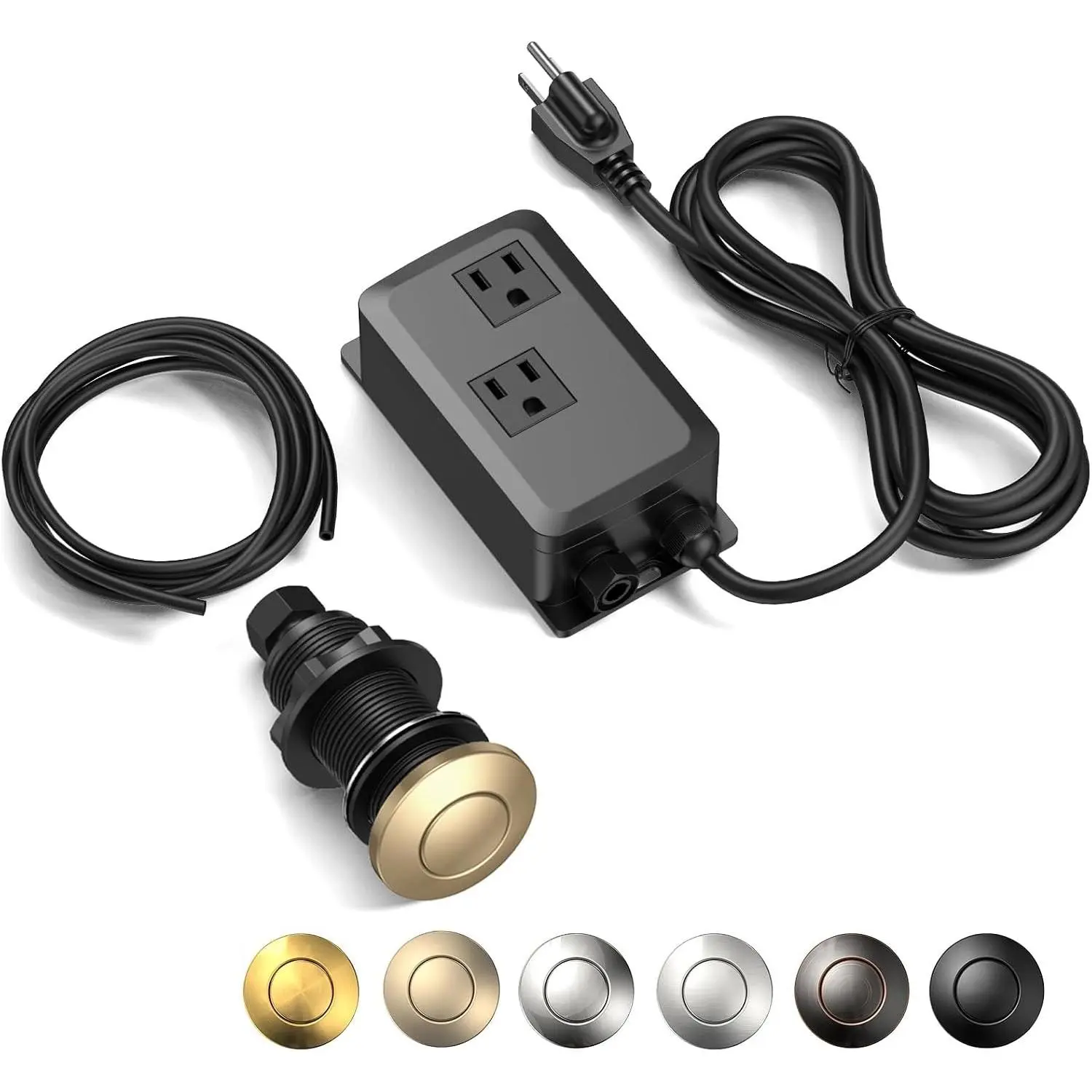 Garbage Disposal Air Switch Kit -Professional, Dual Outlet Sink Top Waste Disposer On/Off, Air Switch Button, UL Listed, Long/3.6“, Champagne Bronze
