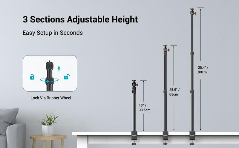 SmallRig Camera Desk Mount Table Stand 15"-35" with 1/4" Ball Head, Adjustable Light Stand, Tabletop C Clamp for DSLR Camera, Ring Light, Live Streaming, Photo Video Shooting 3488 Tripod Stabilizer Smartphone