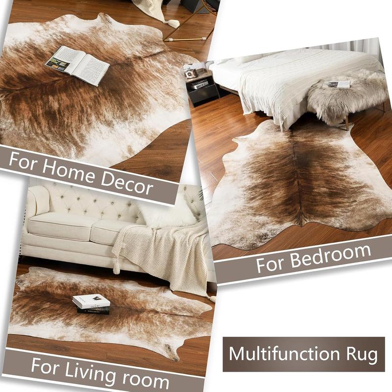 LOCHAS Premium 100% Polyester Cowhide Rug Western Style Animal Print Faux Fur Soft Comfortable Durable Easy to Clean Decor for Bedroom Living Room