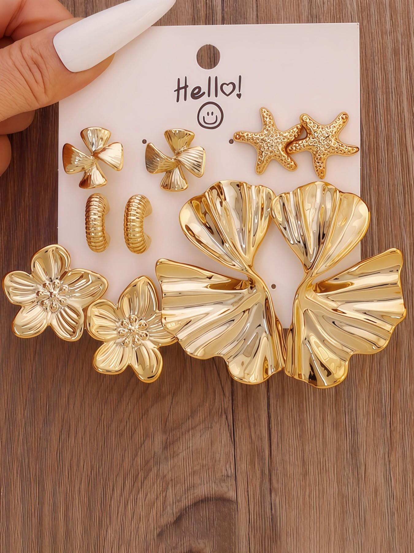 11 Pairs Fashion Women's Earrings Set, C-Type Threaded Flower Design, Bold and Stylish Ear Jewelry Collection