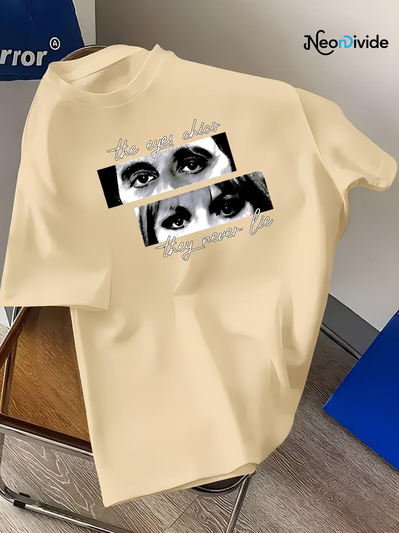 Men's Eye Pattern T-Shirt, High-Quality Fitted Long Sleeve Top, Artistic Print, Easy Care Clothing