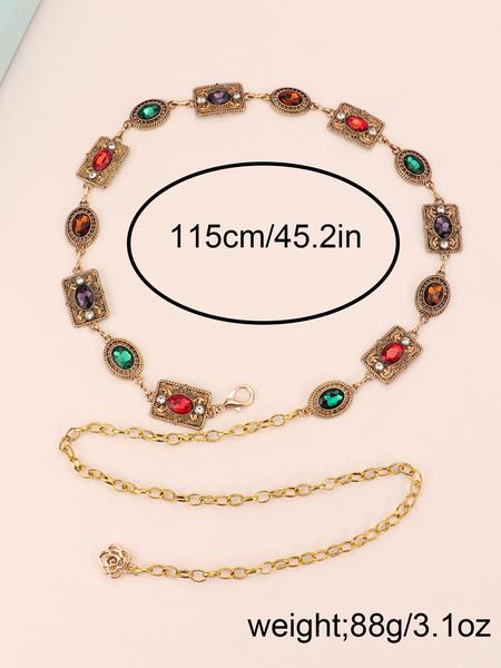 Vintage Metal Floral Waist Chain for Women, Rhinestone Chain Belt, Rhinestone Decorated Belt, Fashion Accessory for Dresses, Autumn Winter Versatile Waist Strap