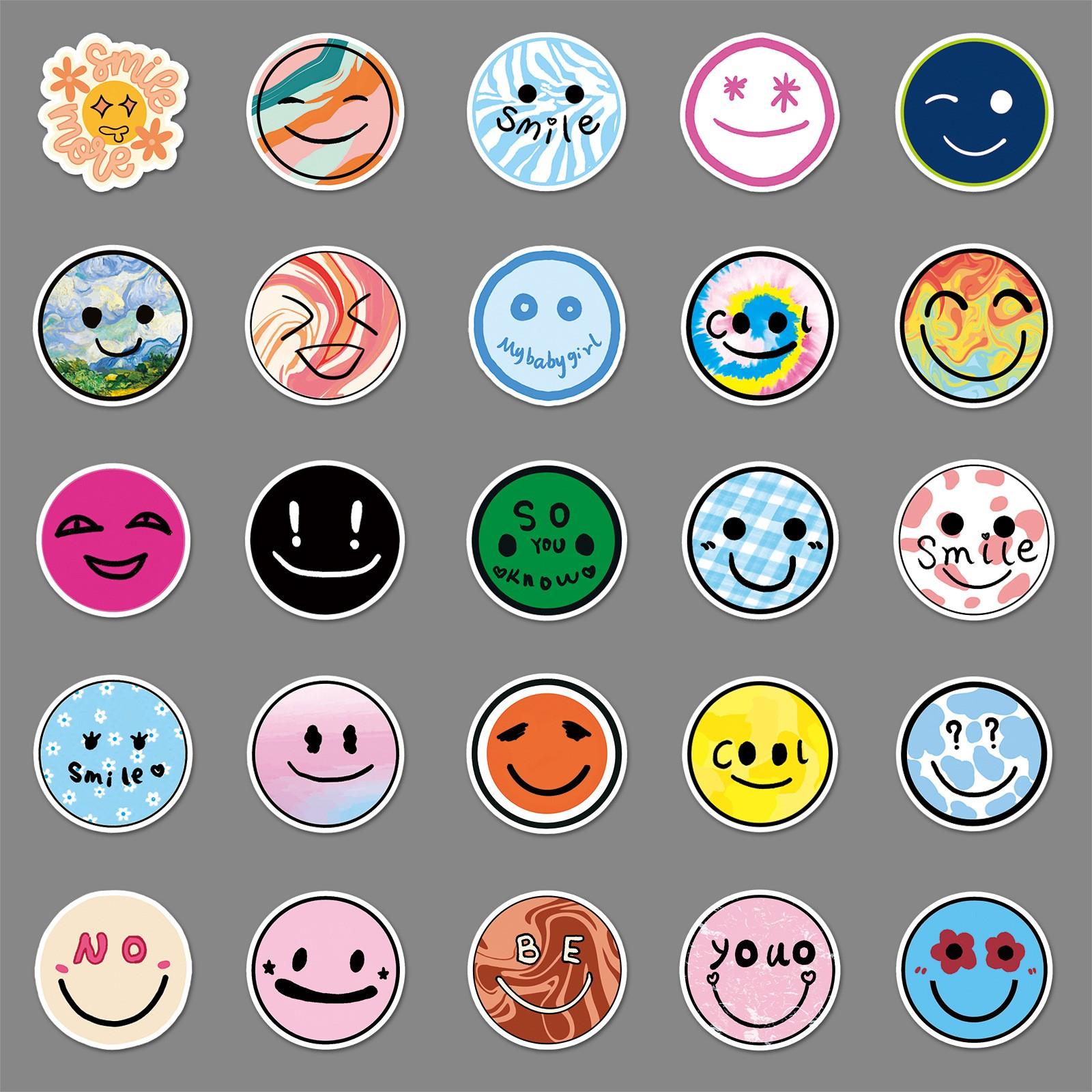 50 Self-Adhesive Smiley Face Stickers, DIY Cup Phone Luggage Decals, Party Decor, Ideal Gift for Friends Family