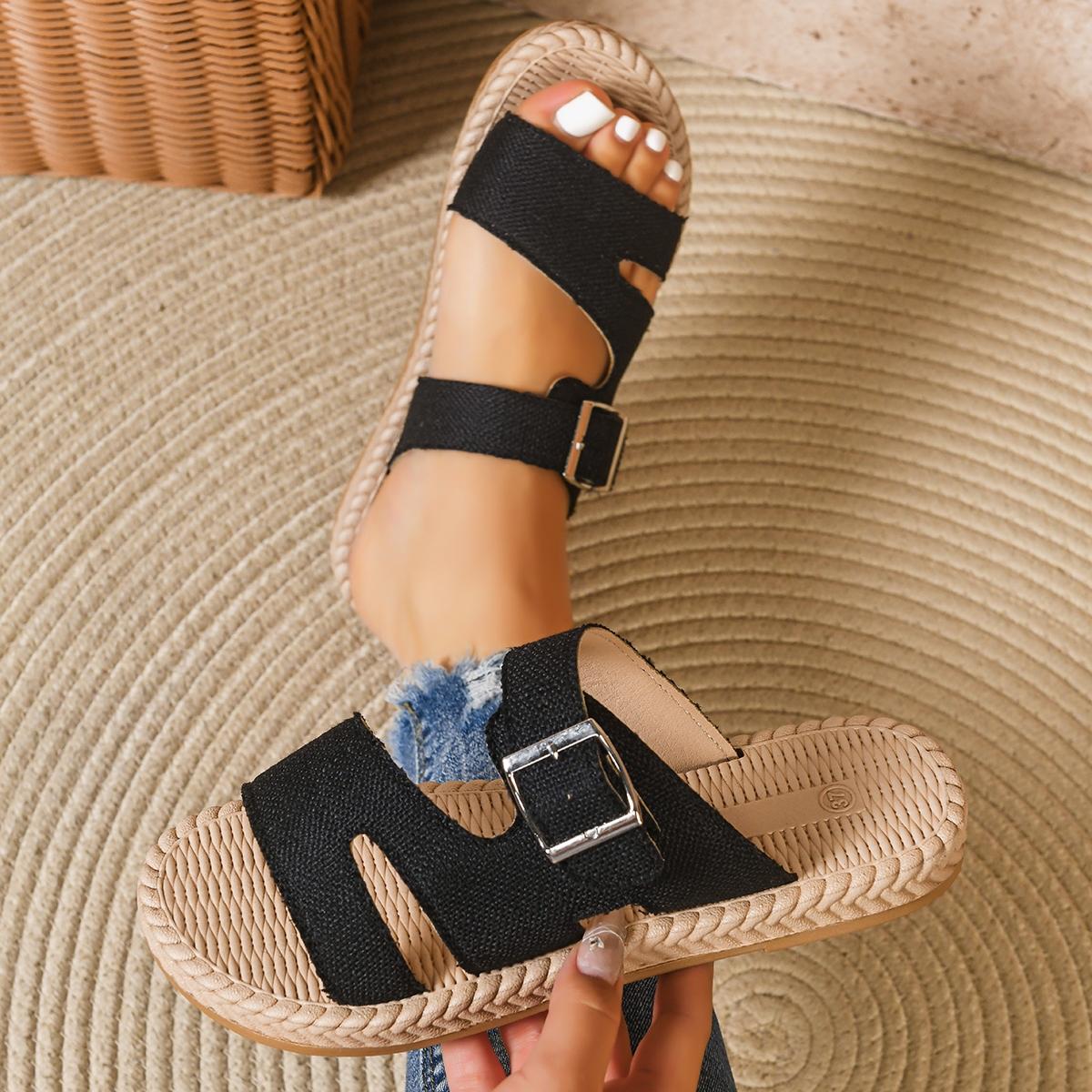 2026 Summer New Arrivals: Linen One-Strap Sandal for Women, Retro Bögen Style, Thick-Soled Outdoor Sandal.