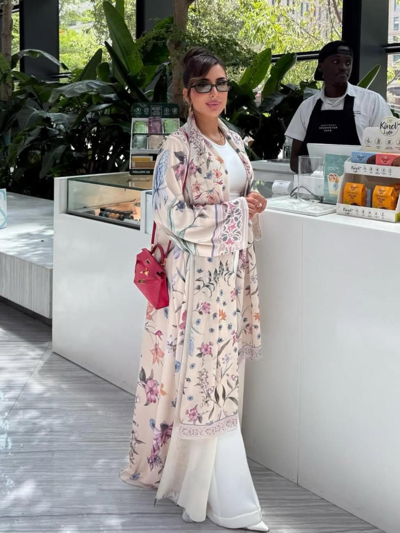 Muslim Women's Abaya Set with Hijab, Elegant Simple Floral Print Long Robe Jacket, Casual Party Beachwear, All Seasons Wear