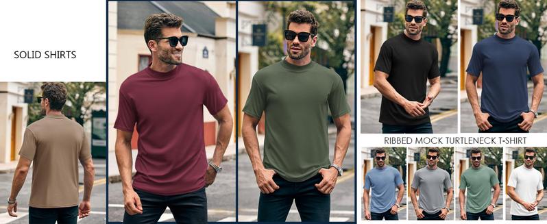 Runcati Men Turtleneck Mock Neck T Shirts Short Sleeve Ribbed High Neck T-Shirt Tee