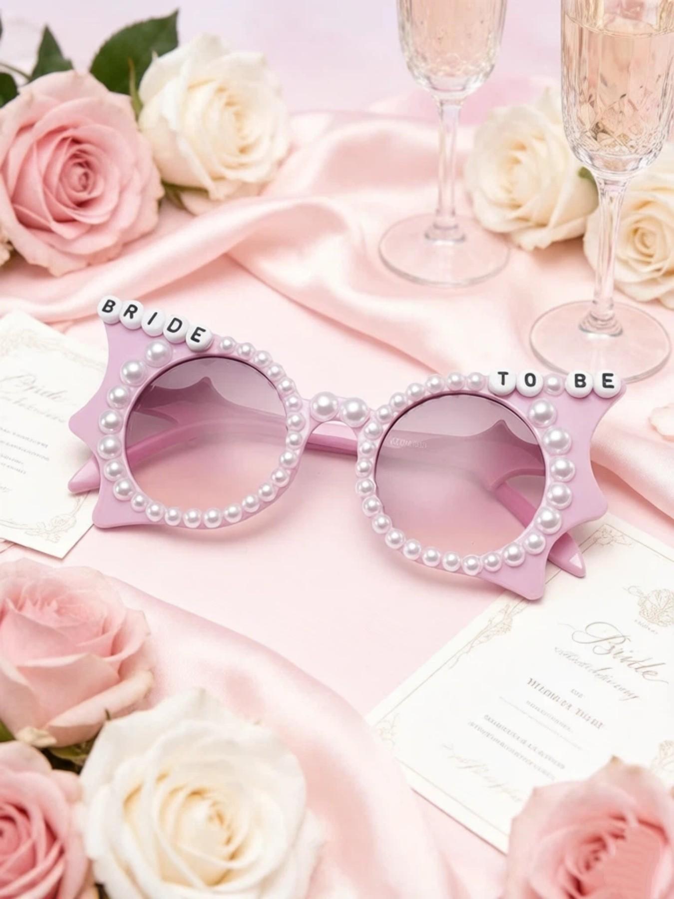 Elegant Bat-Shaped Sunglasses for Wedding Parties, Featuring Multiple Imitation Pearls, Stylish Accessory for Special Occasions