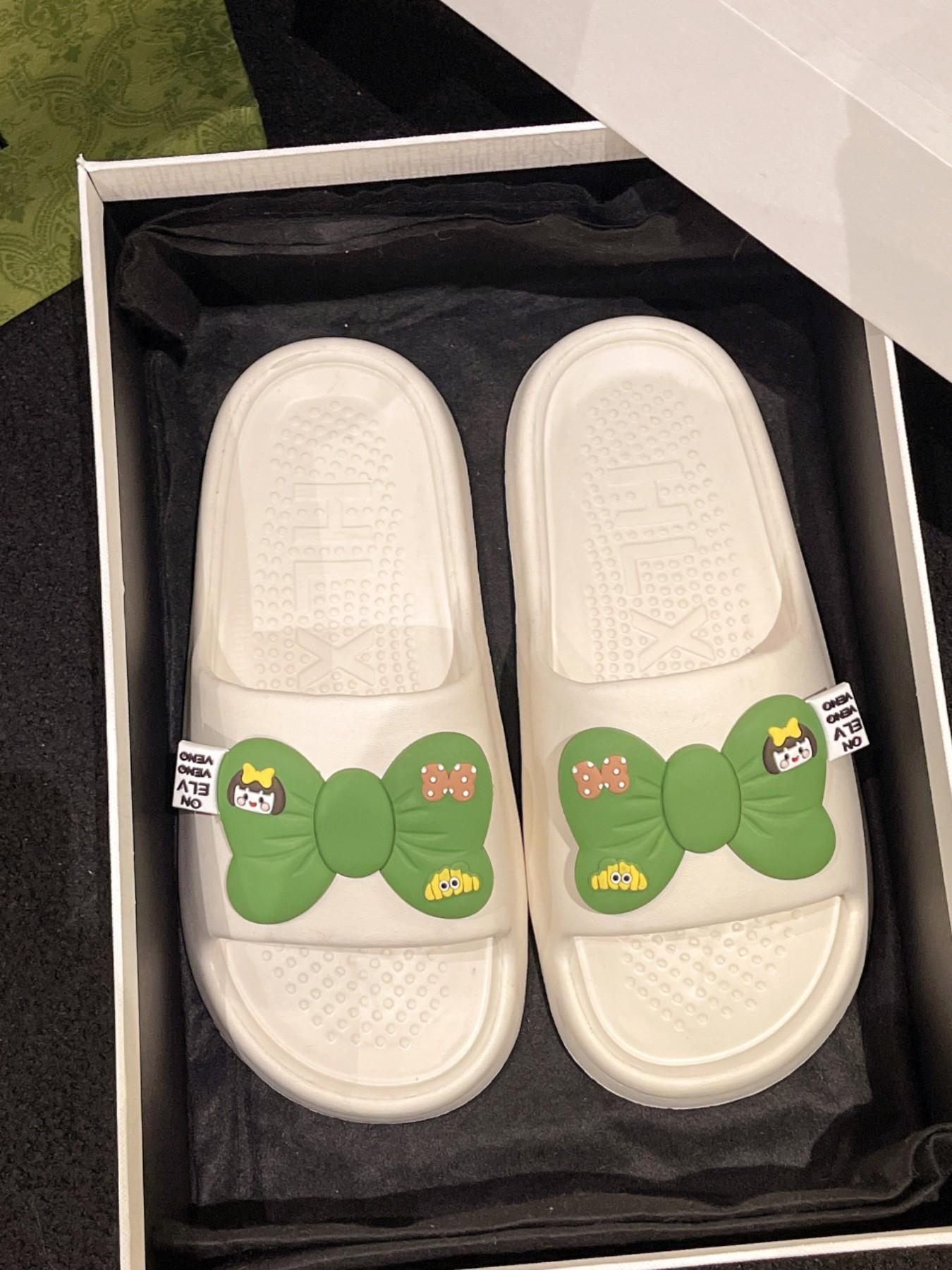 Summer Cartoon Bow Eva Slippers, Massage Insole Anti-Slip House Shoes, Cute Healing Style Indoor Outdoor Sandals