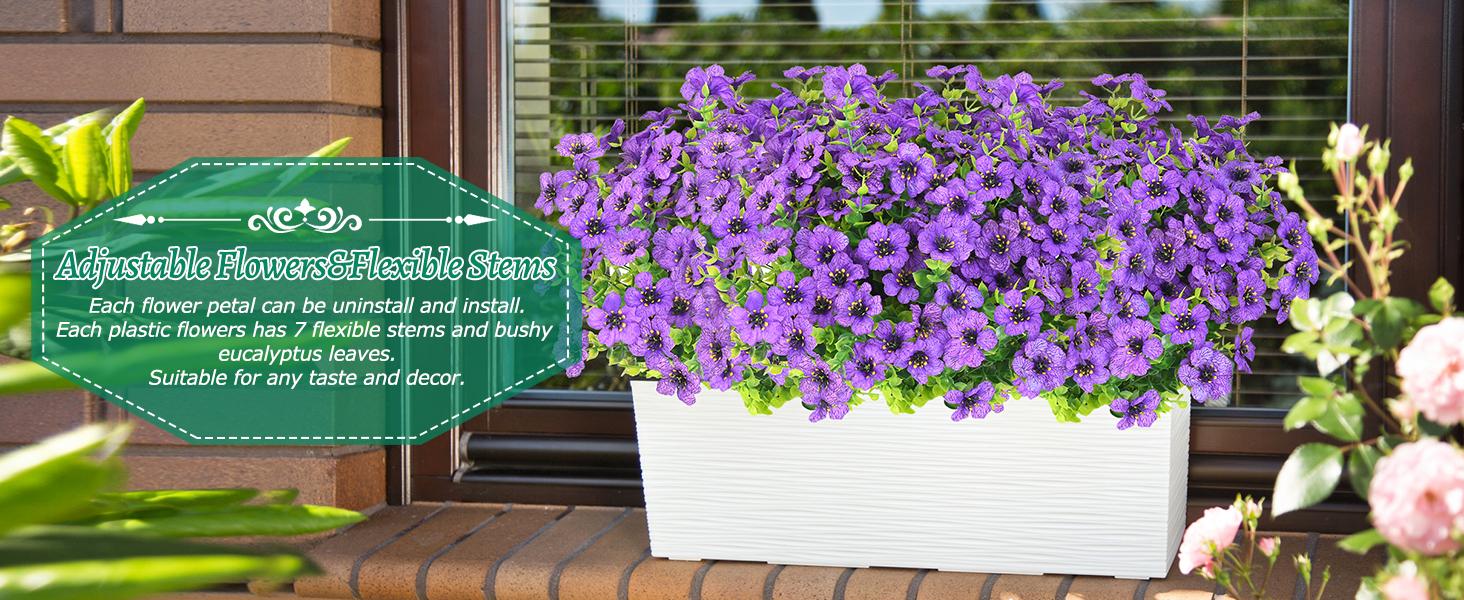 Elyum UV-Resistant Decorative Artificial Rose Red Flowers, 9 Bundles Faux Outdoor Plants for Porch Window Box Decoration