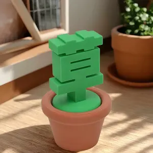 Creative 3D Printed Grass Character Planter, Funny Pixel Style Desktop Decor, Unique Home Office Table Decoration, Novel Art Craft Gift