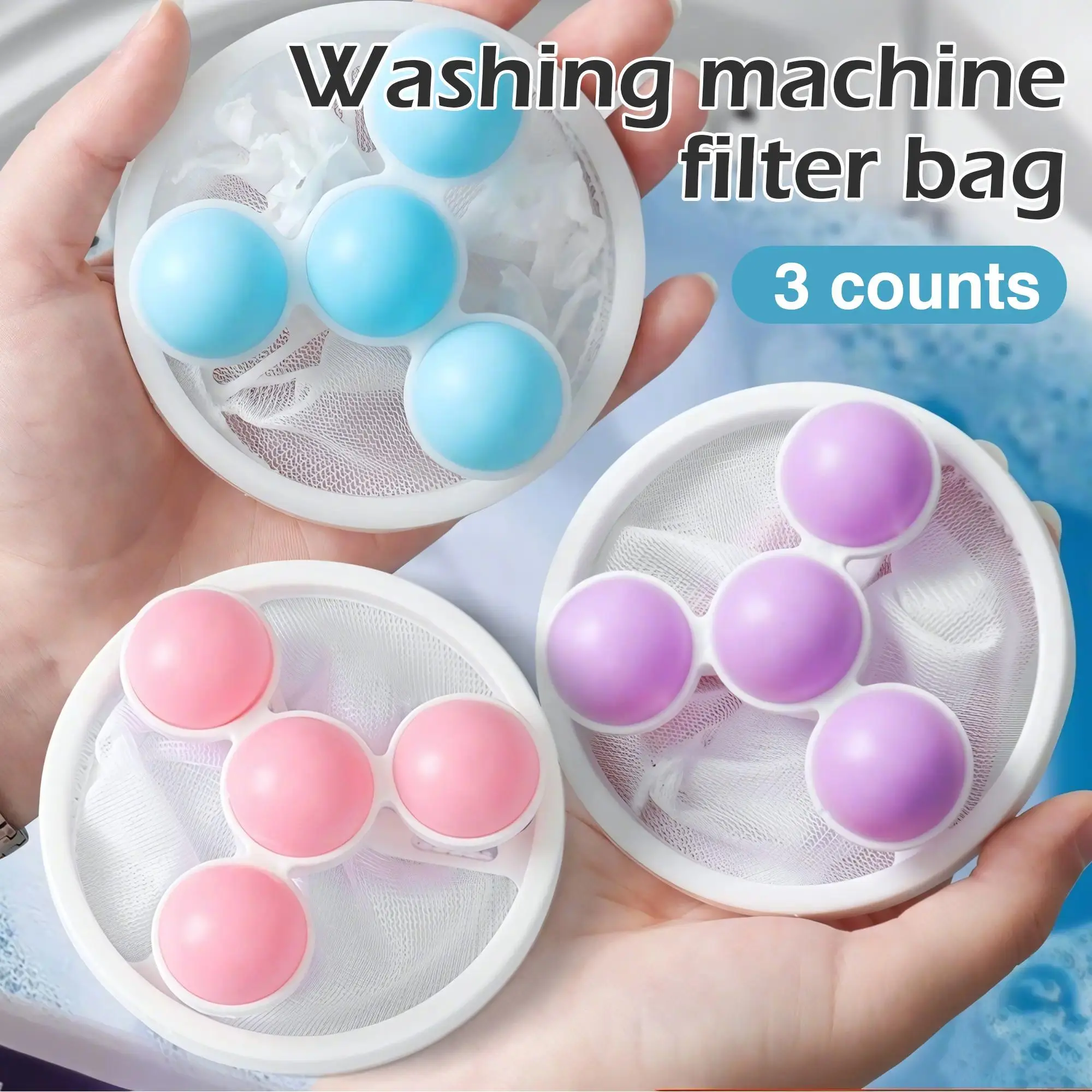 3-Count Reusable Floating Mesh Laundry Hair Filter Bag Washer Aid, Floats Inside Washing Machine to Trap Fiber Scraps, Lint & Fur, Home Laundry Tool Accessory (3 Bags Set)
