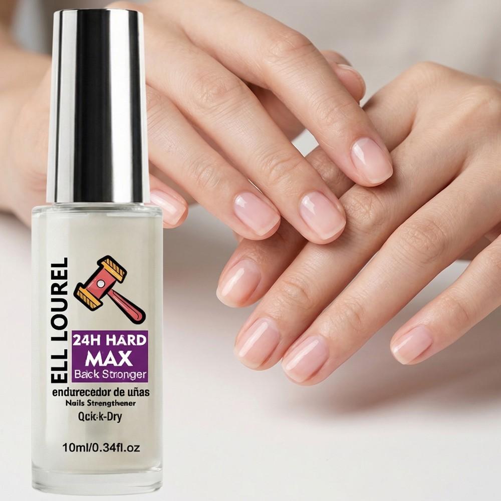 ELL LOUREL 24H HARD MAX Back Stronger Nail Strengthener, 10ml Quick-Dry Nail Hardener, Maximum Strength Formula for Long-Lasting Hardness, Prevents Breakage & Damage, 24-Hour Protection, Protective Nail Care Treatment, Salon Quality, Nail Lovers Gift