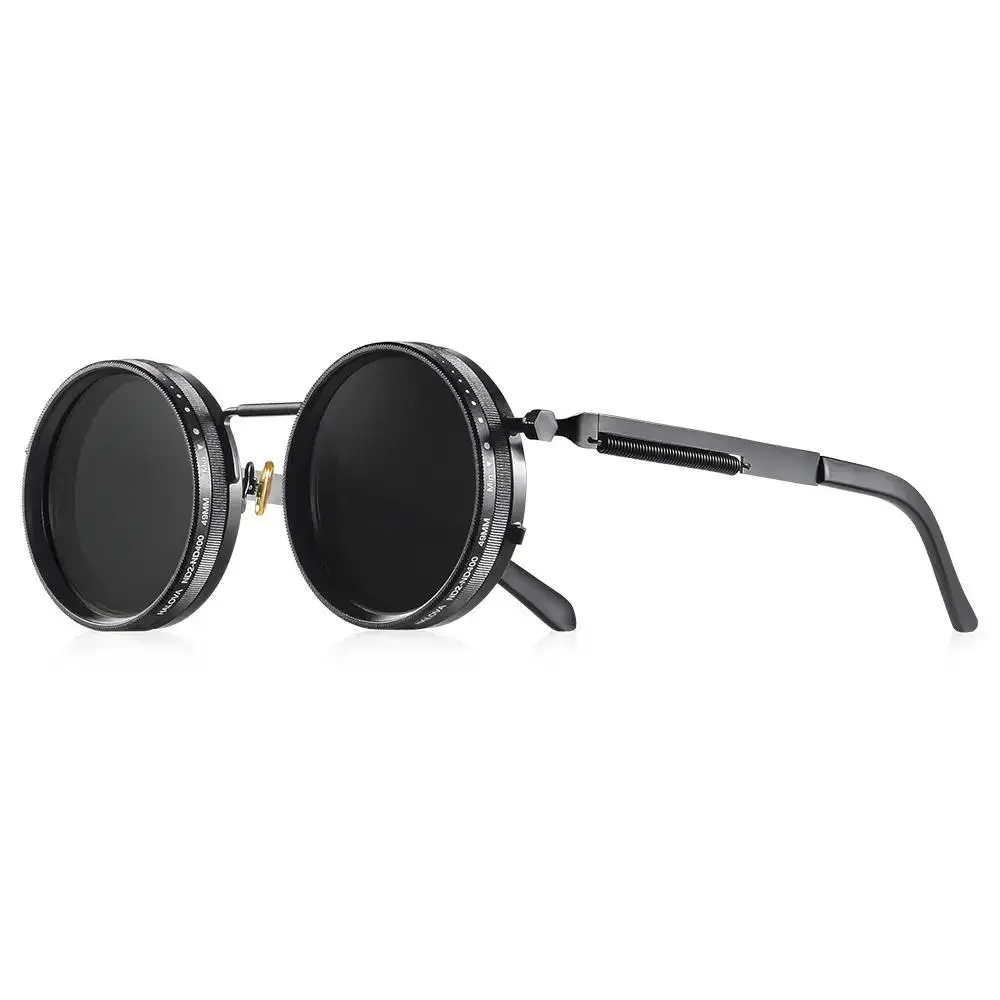 Unisex Steampunk Punk Metal Frame Glasses, Engraved Technical Markings, Spring Hinges, Adjustable Fit, Retro Polarized Lens, ND9 Adjustable Dimming, UV400 Eye Protection for Outdoor Sports & Daily Casual Wear