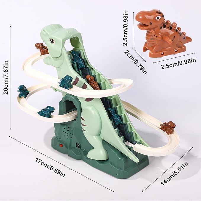 Electric Dinosaur Stair Climbing Toy, Automatic Slide Track Playset with 6 Dinosaur Cars, Educational Interactive Racing Toy for Kids, Ideal Holiday Birthday Gift