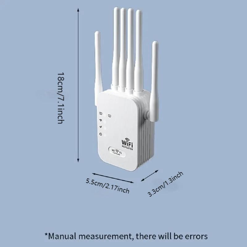 WiFi Extender 6 Antennas, 1200mbps Dual Band, Covers 12,000 Sq Ft, 100 Devices, Gigabit Port, Ai Connection, Ideal for Home Office, Remote Work, VR Area
