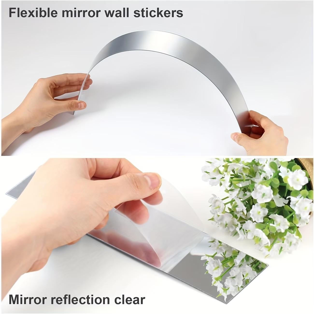 16 piece set, silver long acrylic mirror wall sticker, 5X50Cm self-adhesive waistline decorative strip, easy to install without drilling, suitable for fashionable decoration, living room, bedroom, ceiling frame, TV background wall filling sticker
