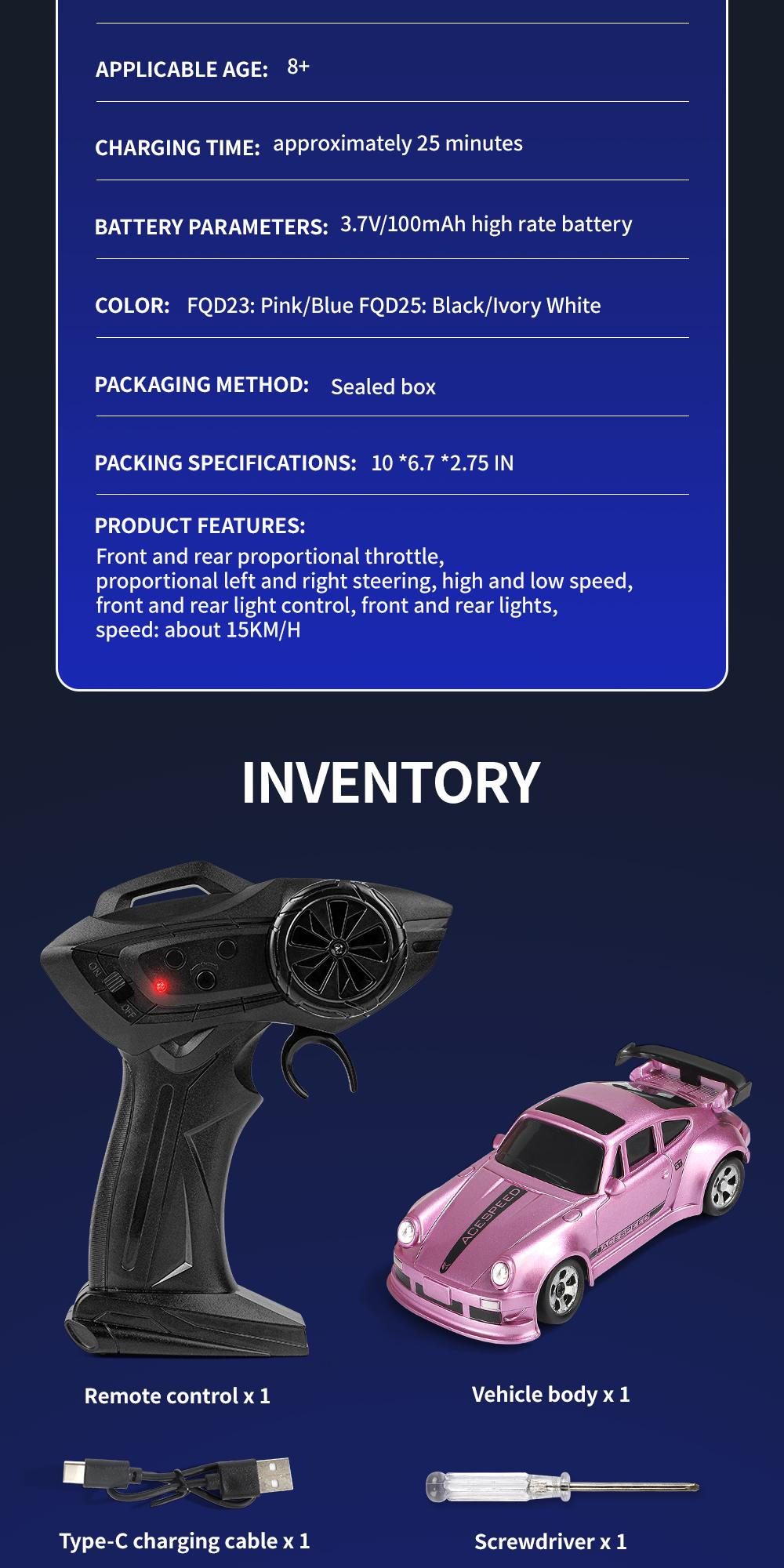 Hotfree 1/64 Mini RC Drift Car, 4WD High-Speed Full-Proportional Remote Control Sports Car with Steering Servo, LED Lights, USB Rechargeable, Desktop Entertainment Toy, Fun Birthday Christmas Gift for Kids Boys Portable Exquisite Details