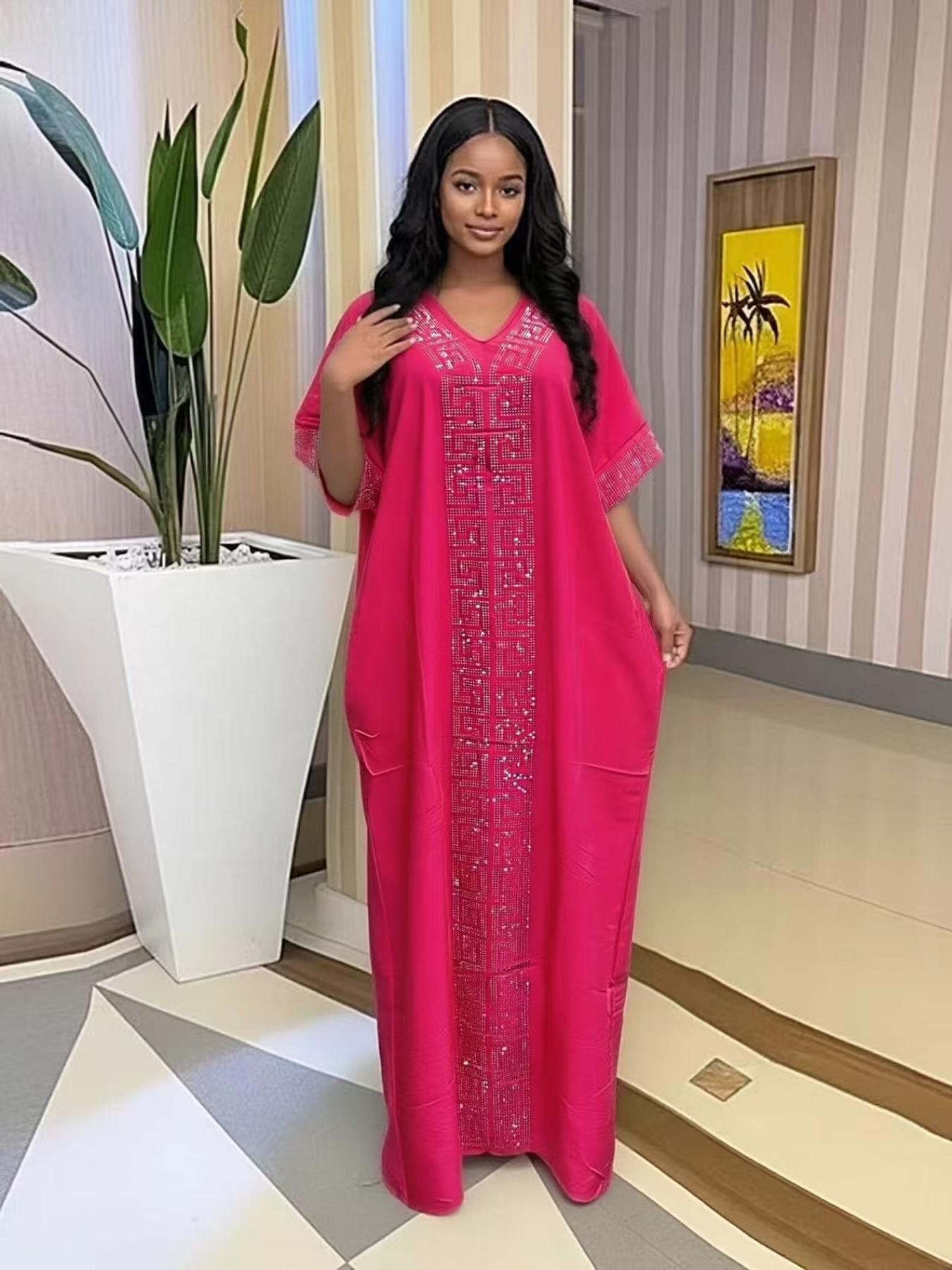 2026 African Nigerian Style Women's Islamic Clothing Rhinestone Loose Boubou Kaftan Dress, Elegant Solid Color, Muslim Ethnic Robe with Matching Scarf & Pockets, Daily Party Wear 2026 African Nigerian Style Women's Islamic Clothing Rhinestone Loose Boubou Kaftan Dress, Elegant Solid Color, Muslim Ethnic Robe with Matching Scarf & Pockets, Daily Party Wear