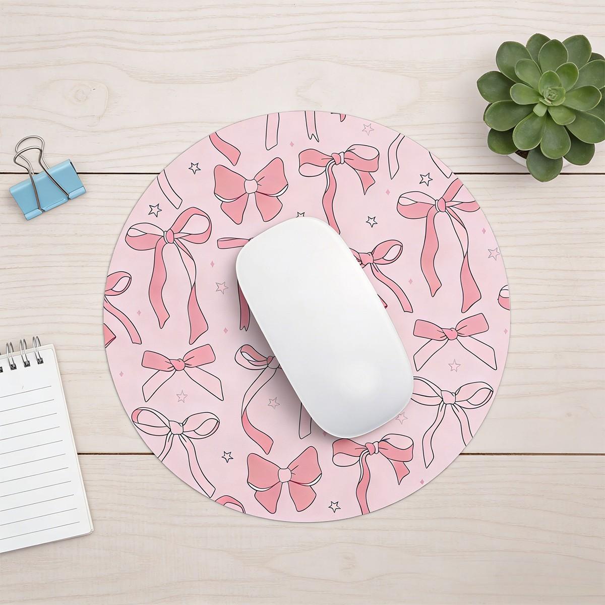 Fashion Butterfly Knot Round Mouse Pad, Non-Slip Rubber Base, Small Desktop Mat for PC/laptop, Gaming/mouse Pad, Gift for Women - 7.87 Inches