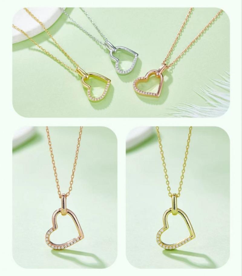 Xuanxin Heart Pendant S925 Silver Moissanite Diamond D Grade 0.1CT sterling silver synthetic moissanite necklace Cuban Link Chain