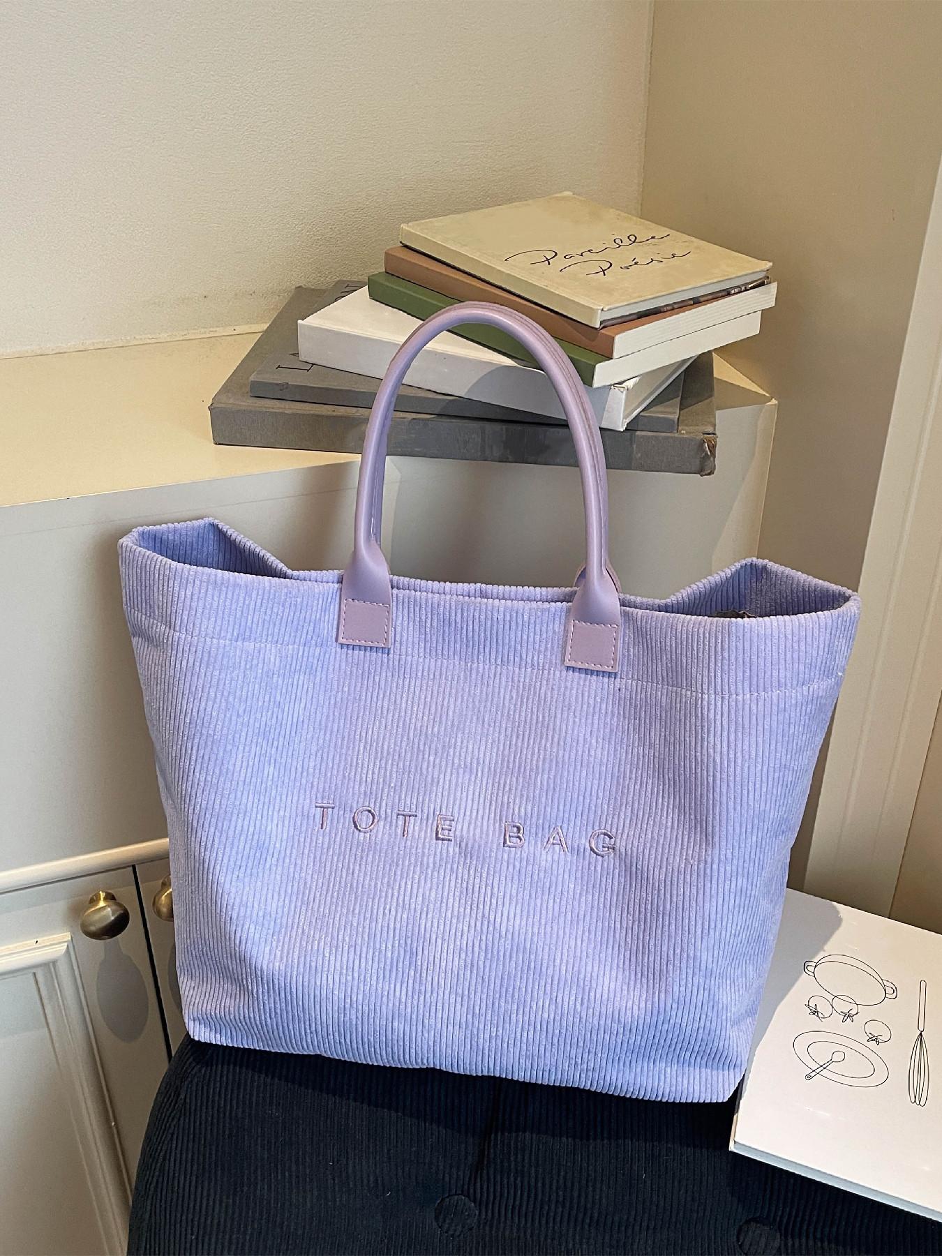 Casual Fashion Large Capacity Corduroy Letter Design Handbag, Perfect for Work & Daily Use, Stylish and Spacious Shoulder Bag, Handbag Tote Bag