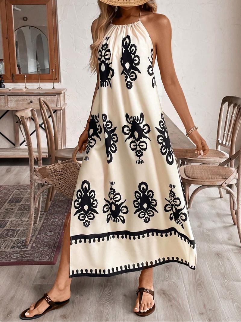 Women's Graphic Print  Cami Dress, Boho Sleeveless Spaghetti Strap  Dress for Beach Holiday Vacation, Ladies Summer Clothes