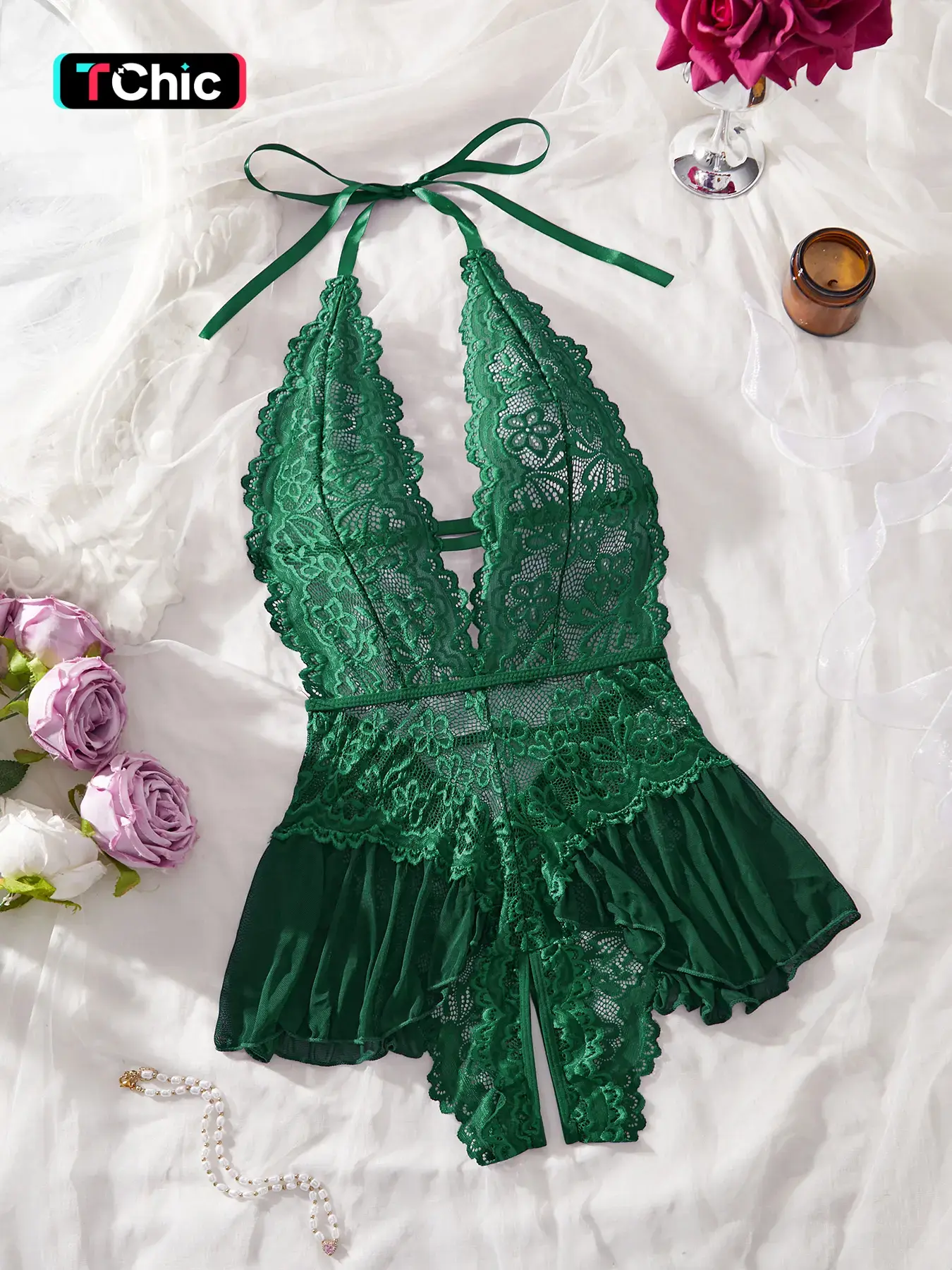 【Plus Size】 Lace Bodysuit Lingerie, Casual Comfy Breathable Sleepwear for Women, Women's Plus Size Sleepwear for Summer