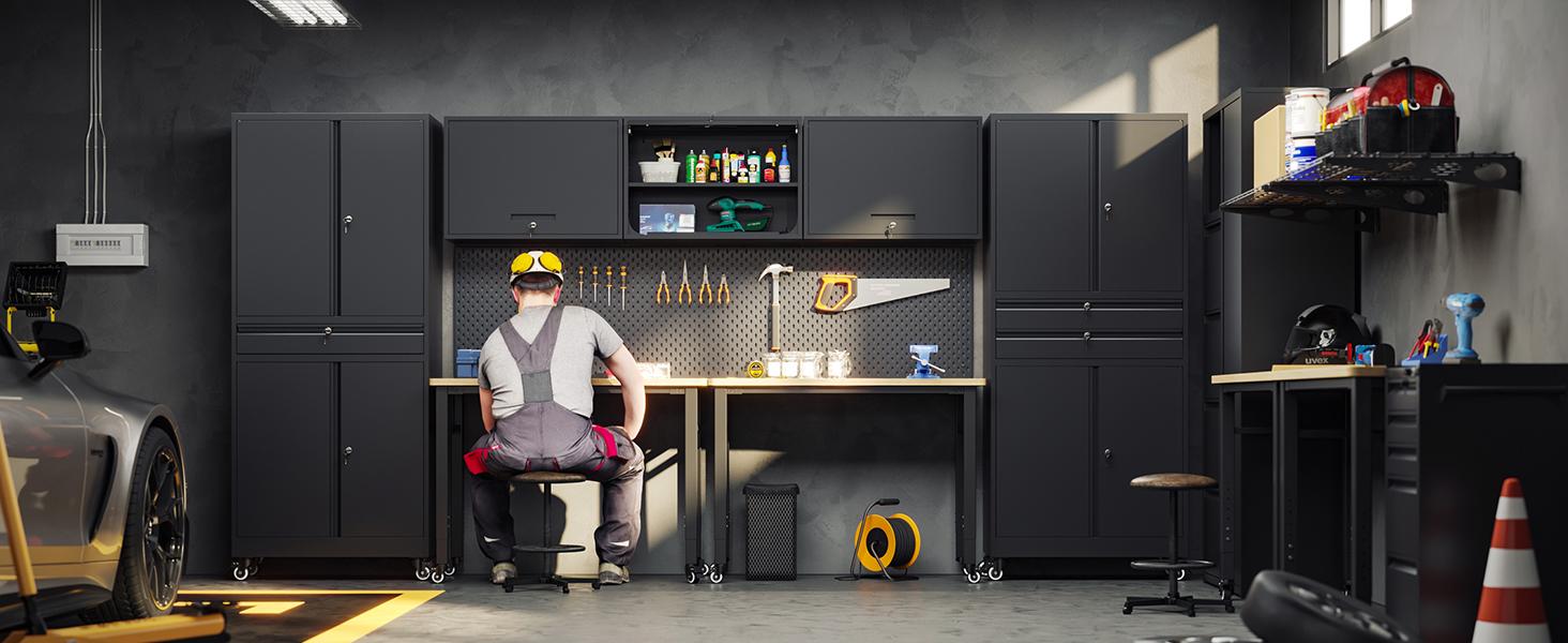 Yizosh Metal Garage Storage Cabinet with Locking Doors and Adjustable Shelves, 71" Tool Storage Cabinet with 2 Drawer for Garage,Warehouse Yizosh Metal Garage Storage Cabinet with Locking Doors and Adjustable Shelves, 71" Tool Storage Cabinet with 2 Drawer for Garage,Warehouse