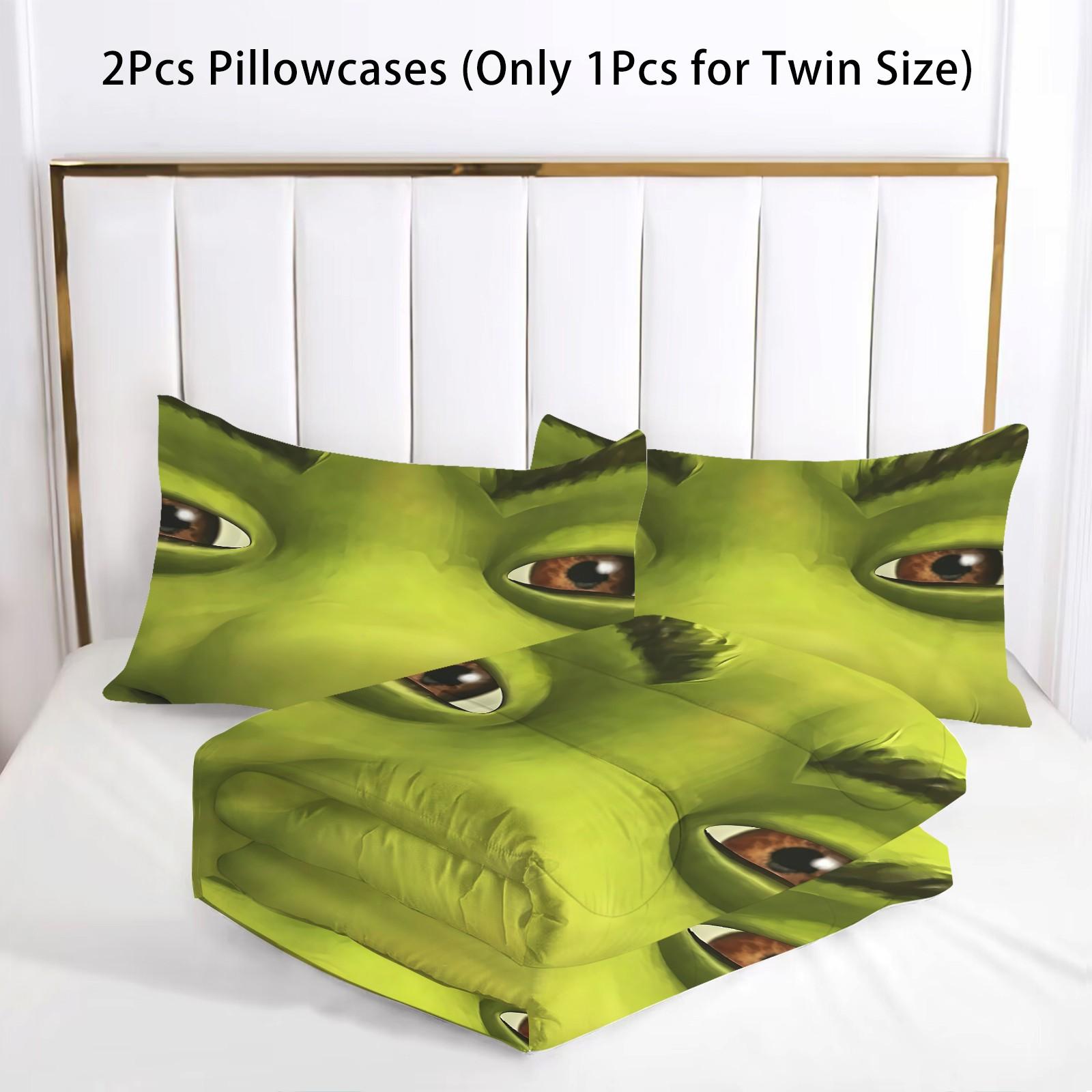 Shrek Pattern Comforter Set, Soft And Durable Bedding Set, Includes 1 Comforter And 1 Or 2 Pillowcases, Daily Holiday Birthday Gift Bedroom Decorations For Kids And Adults
