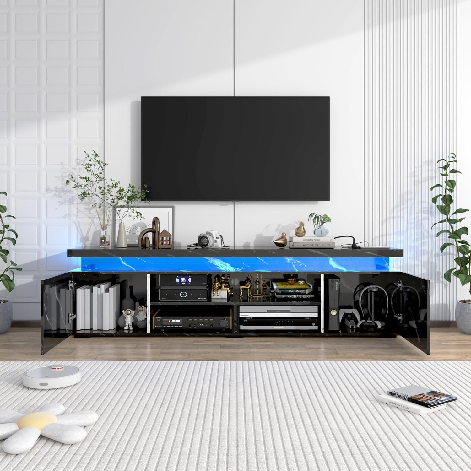 LED TV Stand for 75/85/95 Inch TV,66/73/83 Inch Modern Gaming TV Stand with Power Outlet, High Gloss TV Console Entertainment Center with Storage for Living Room, Bedroom LED TV Stand for 75/85/95 Inch TV,66/73/83 Inch Modern Gaming TV Stand with Power Outlet, High Gloss TV Console Entertainment Center with Storage for Living Room, Bedroom