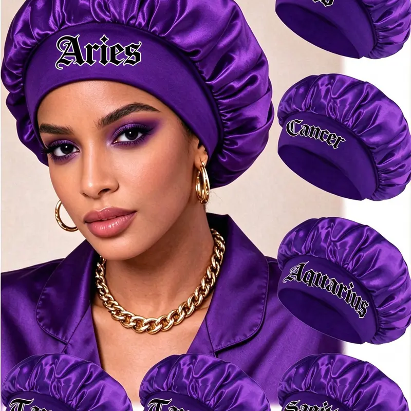 12 Constellations Smooth Satin Daily Hair Care Sleep Cap, Sleeping Bonnet, Lightweight & Breathable, Hair Protection & Friction Reduction, Anti-Frizz, Anti-Tangle, Unisex Hat, Sleep Bonnets