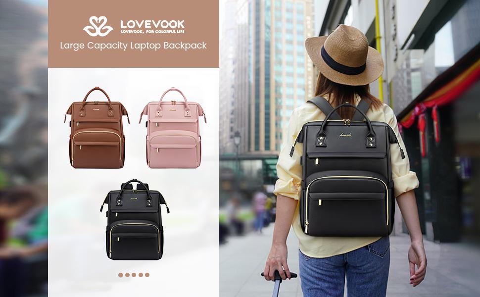 LOVEVOOK Vegan Leather Laptop Backpack with USB Port for Women - College,  Business, Work, Teacher, Travel, School Backpack,TikTokShopSpringStatements