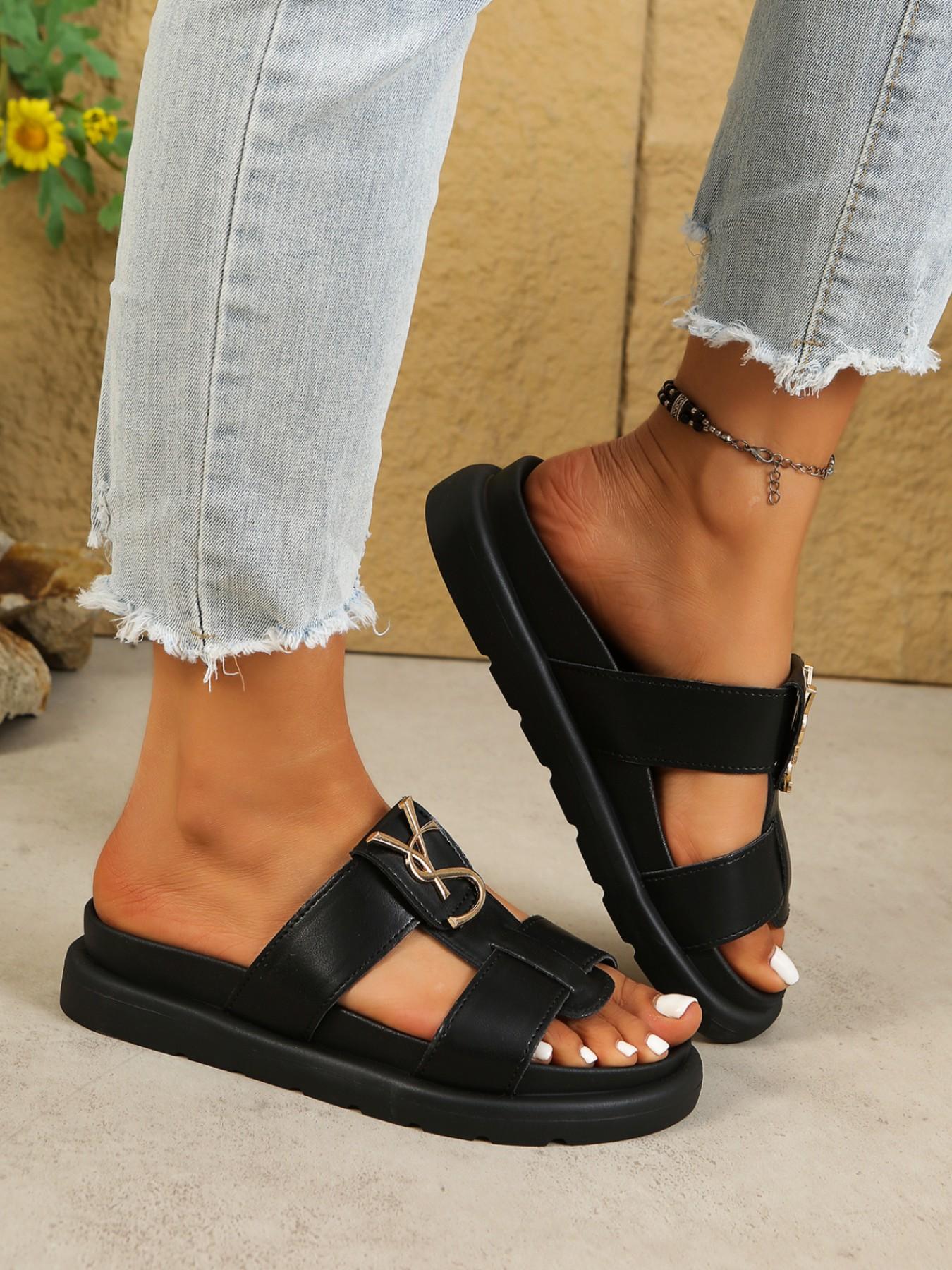 Women's Comfortable Slip-On Sandals, Dual Strap Design, Thick Sole, Casual Daily Wear, Easy On/off, Simple Style, Perfect for Everyday Use