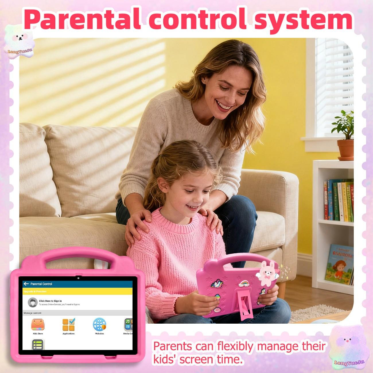 【TikTok Shop Spring New Arrivals】10.1 Inch Android Tablet with Dual Cameras,Shockproof & Dustproof Case, IWAWA Parental Control Learning App,Lightweight Stylish Design, Internet Ready for Daily Family Use, Best Holiday Gift (Adapter Not Included)