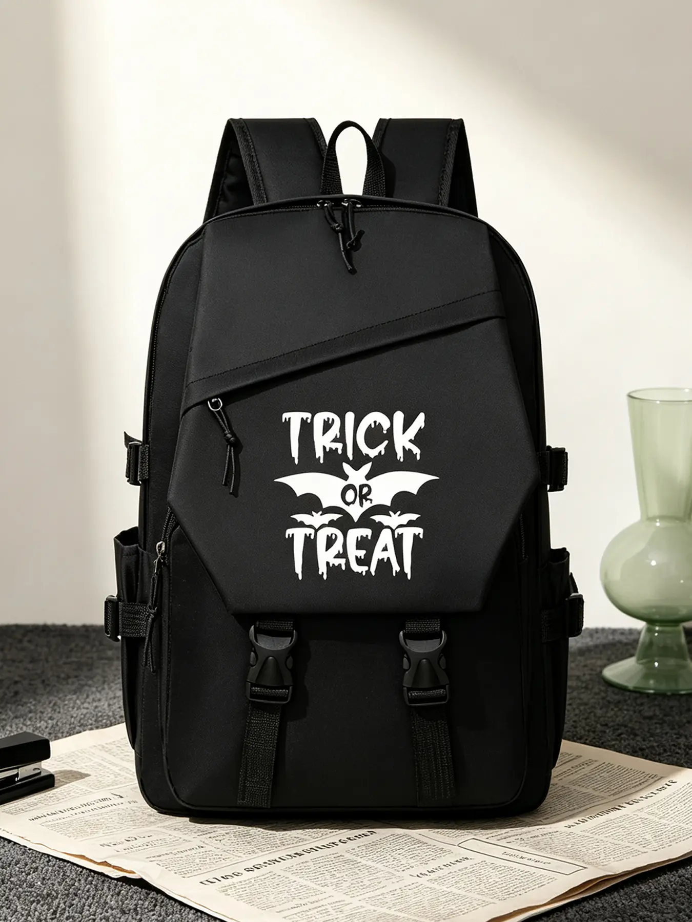 Trick Or Treat Bat Print Trendy Laptop Backpack, Large Capacity Backpack for Students & Office Workers