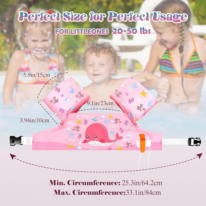 Toddler Swim Vest, Kids Life Jacket Vest, Swim Aid Floats for Swimming Pool, Learn to Swim for 25lbs to 55lbs Toddlers wings water floaties