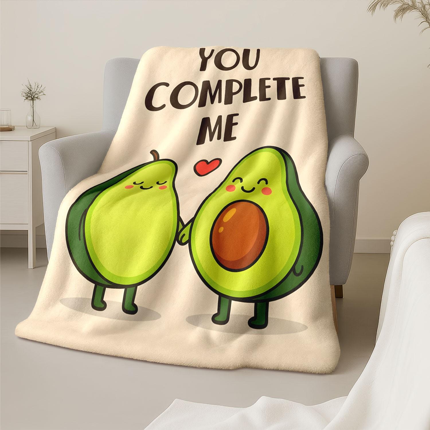 1pc Couple Avocado Flannel Blanket, Fun Novelty Plush Throw, Perfect Anniversary Wedding Valentine's Gift, Soft Romantic Present
