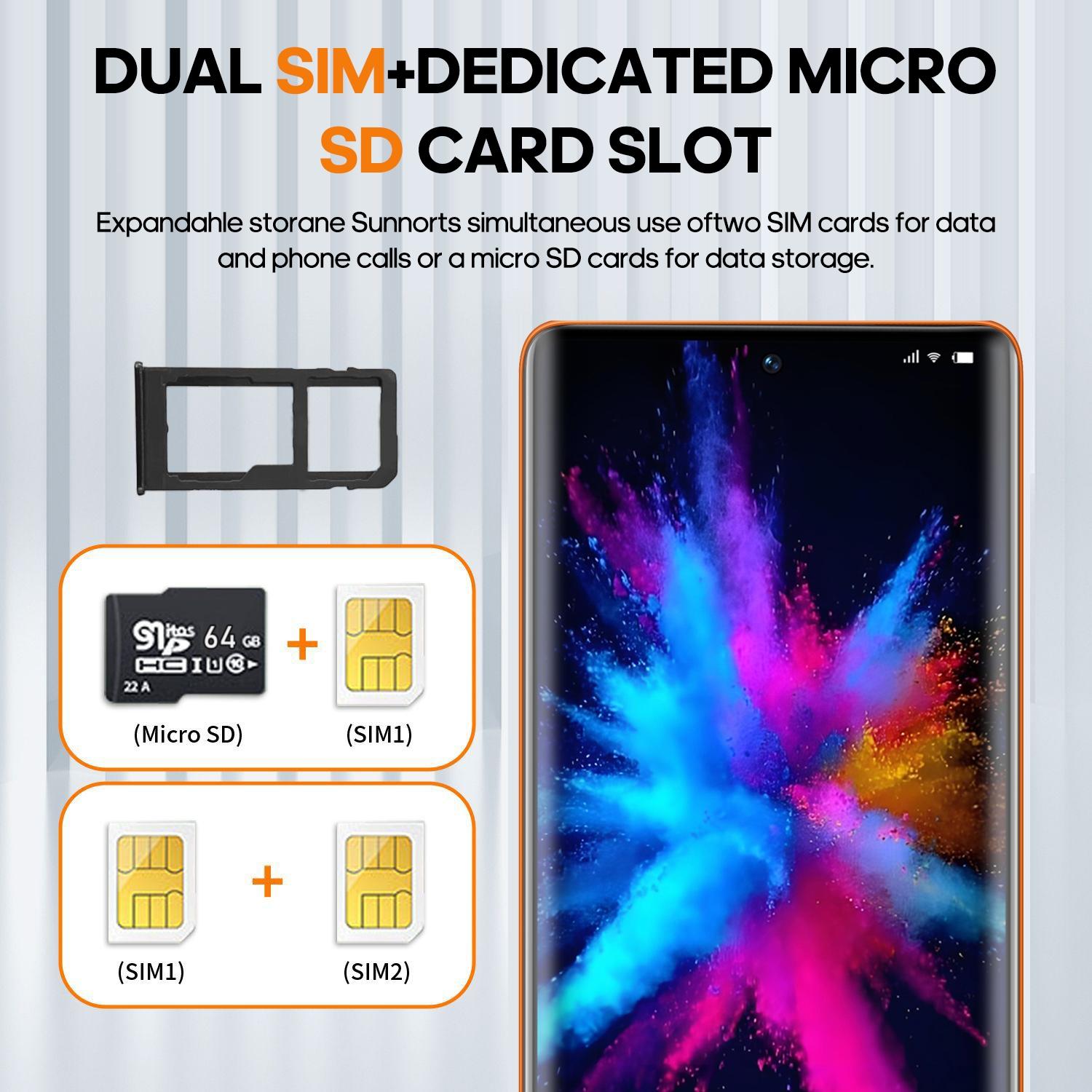 FUFFi 6.67-inch curved screen, 4G network smartphone, 4GB RAM+64GB ROM, 5MP+13MP high-definition camera, eight core processor, Android 12.0 stylish phone, 5000mAh battery, dual card dual standby, GPS
