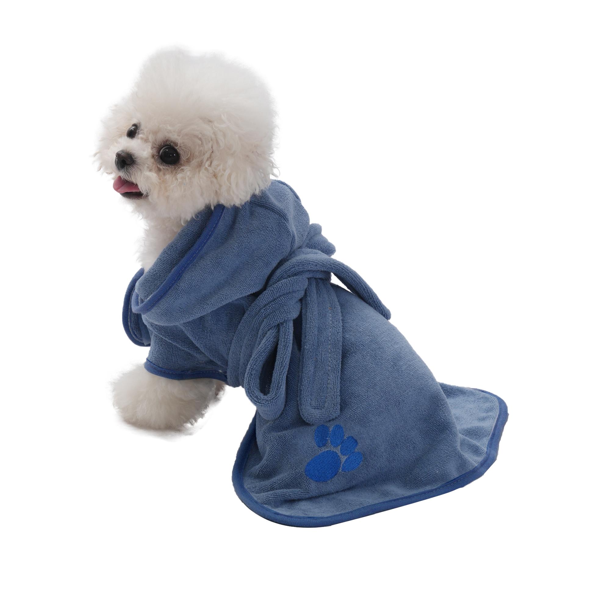 Pet Embroidered Paws Hat Bathrobe, Nylon 20% Polyester 80%, Velcro & Tie Design, Universal Absorbent Clothes for Small Medium Large Poodle Dogs Cats