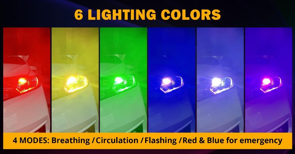 R7 Series 25000LM 70W RGB Remote Control Car LED Headlight Bulb DRL Fog Light with breathing, cycling, flashing, and red & blue emergency mode
