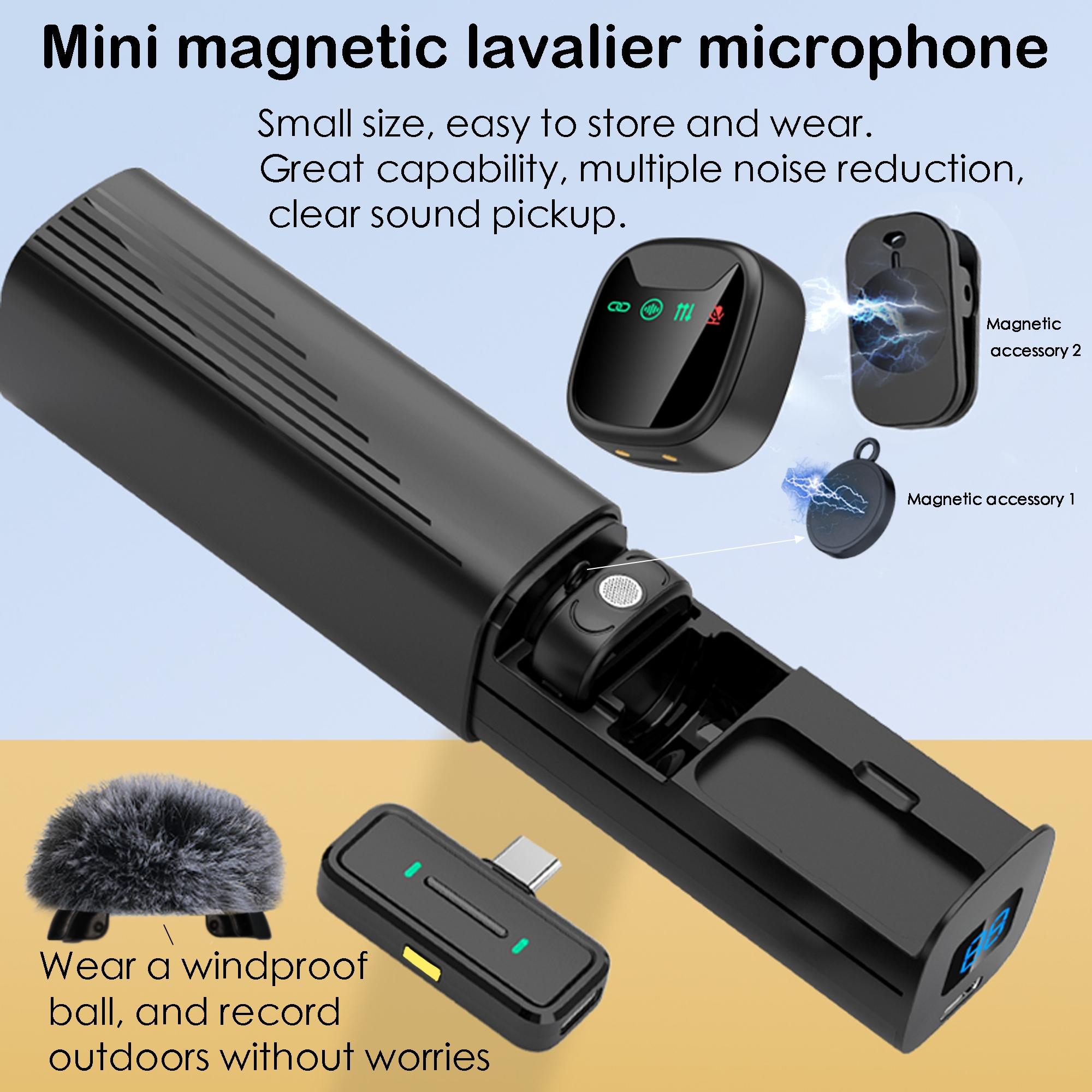 Wireless Lavalier Noise Canceling Mic with Charging Case, Noise-Cancelling, Rechargeable Battery, Magnetic Clip, Ideal for Video Recording & Podcasting