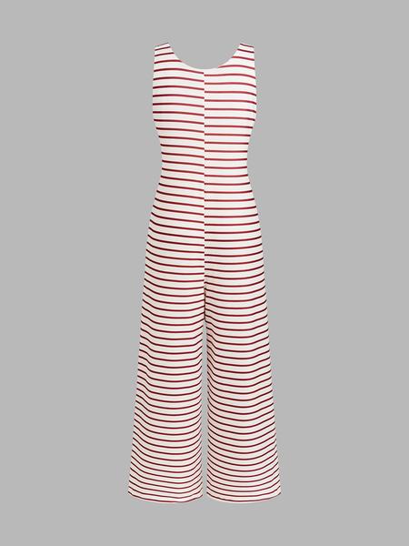 Women's Striped Sleeveless Loose Comfortable Jumpsuit, Stylish Summer for Casual Wear, Adjustable Fit for All Body Types
