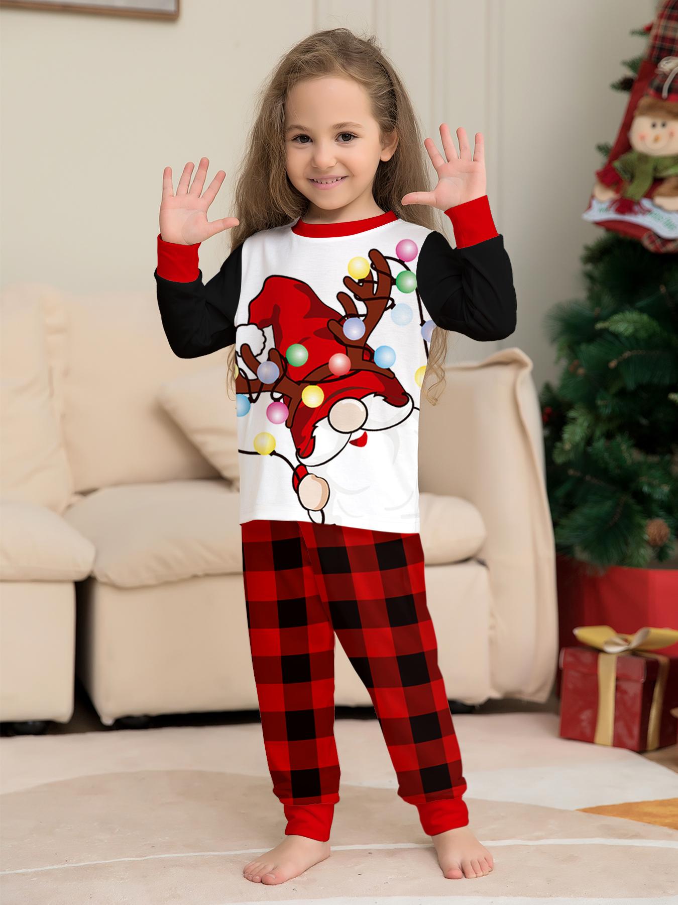 Family of Four Xmas Santa Hat Pyjamas Breathable Casual Loungewear For Party Photos Gift