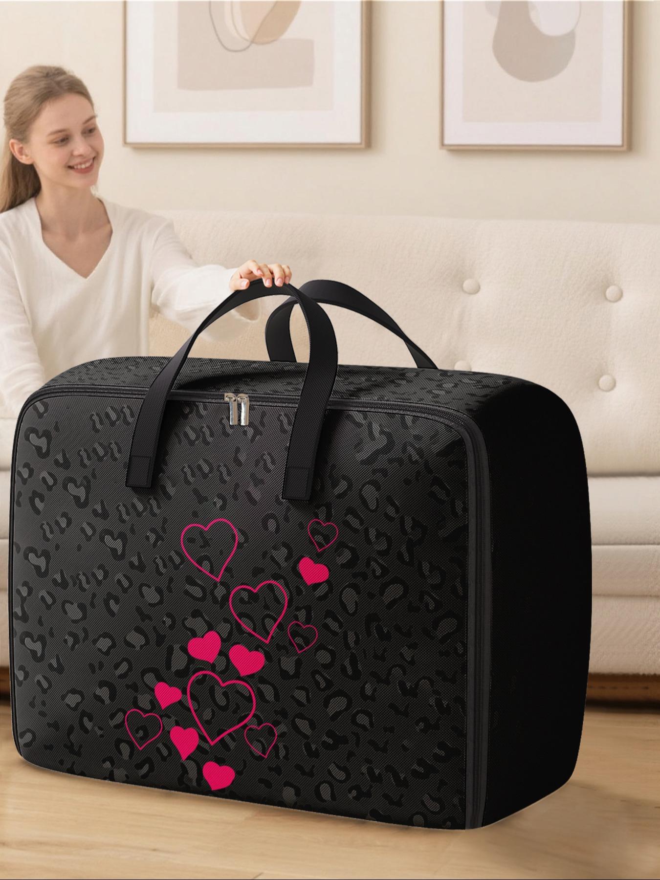Heart Pattern Storage Box, Large Space-Saving Clothing Storage Organizer with Convenient Handles, Ideal for Moving, Travel, Camping, Dormitory, Bedroom