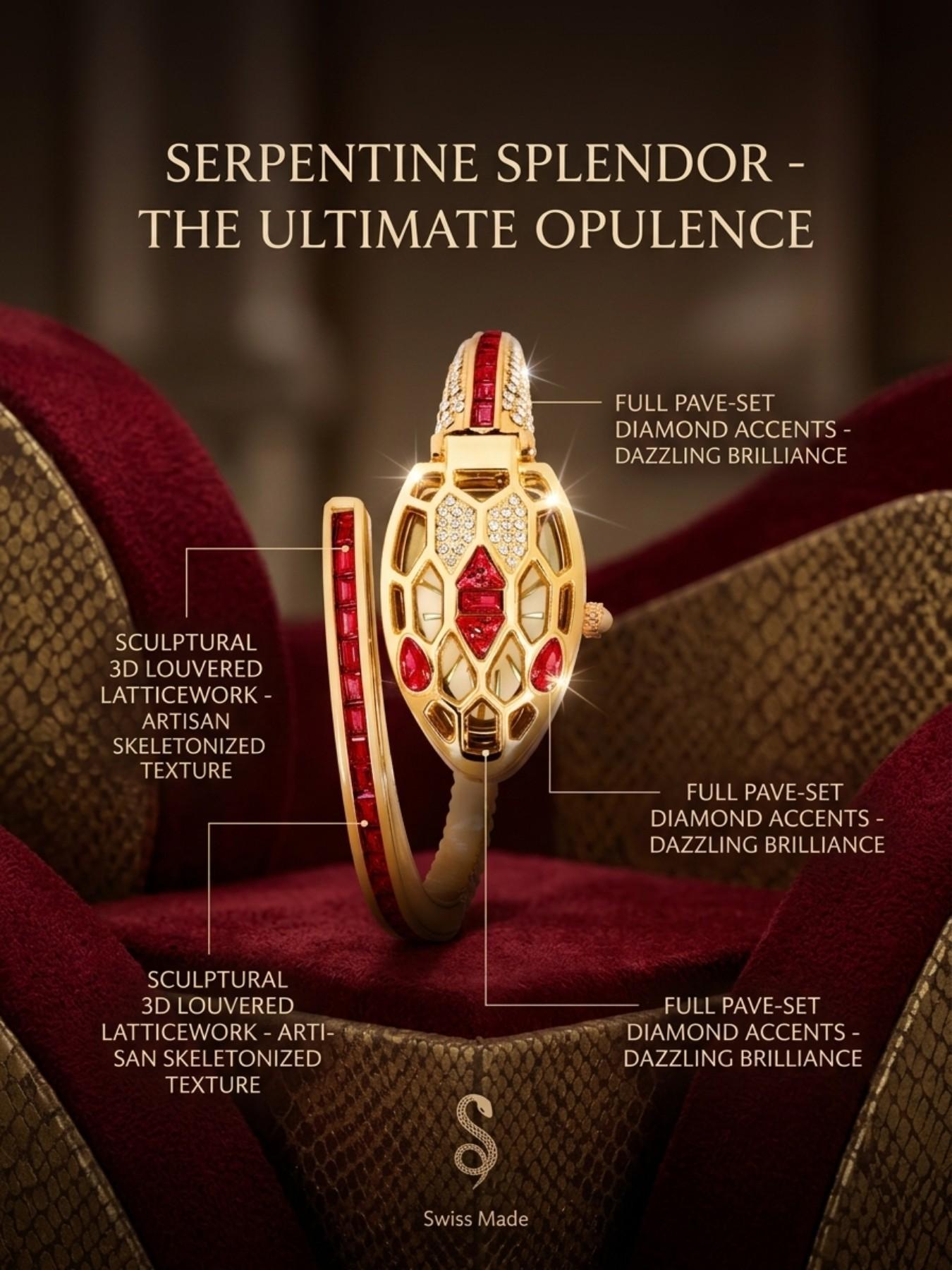 Luxury Women's Snake Watch 2026, Creative Snake Wrap Steel Band, Full Diamond Gemstone, Waterproof Quartz, Elegant Office Wear