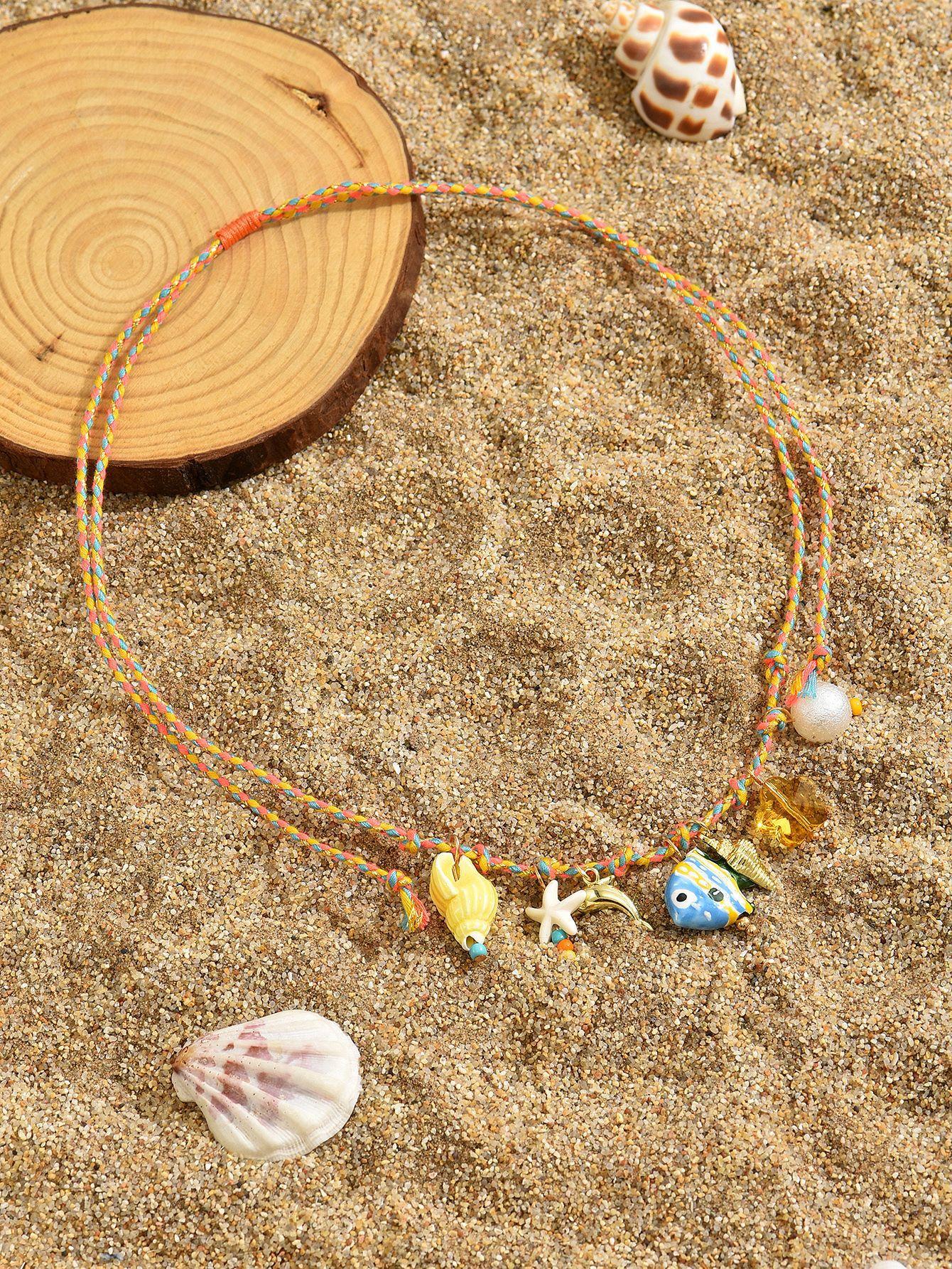 Ocean breeze shell dopamine starfish necklace colorful string ceramic small fish pendant jewelry for women