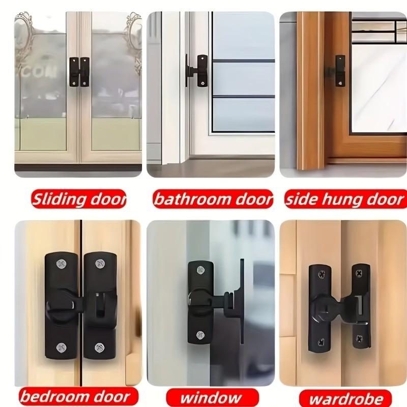 Durable Metal Hanging Locks (pair) with Installation Screws, 90/180 Degree Rotating Safety Lock for Barn Doors, Bathroom Sliding Doors, Garage, Bedroom