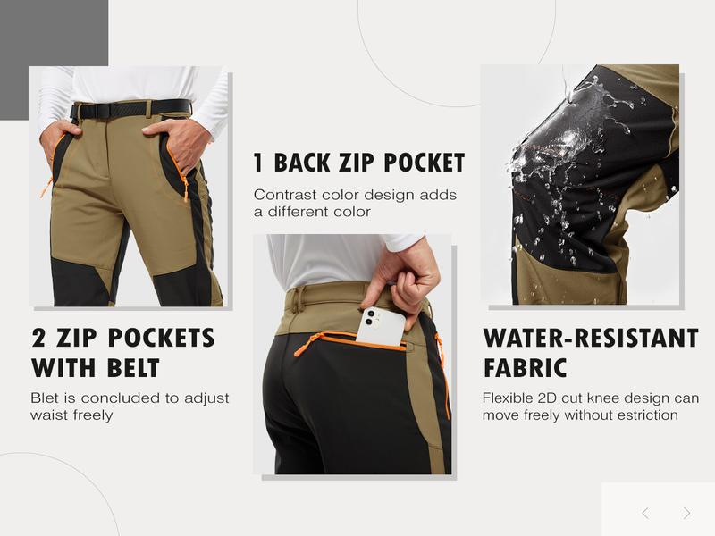 Gopune Men's Snow Ski Hiking Pants Waterproof Fleece Lined Pants Outdoor Mountain Softshell with Belt