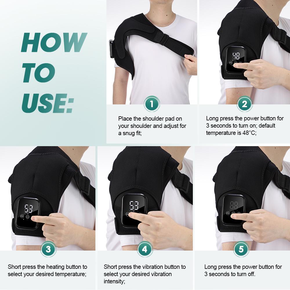 3 Vibration Modes Heating Shoulder Support, Healthcare, 2500mah Rechargeable, Portable, Extended Strap, Touch Screen Timer, Left Right Universal, Christmas Gift