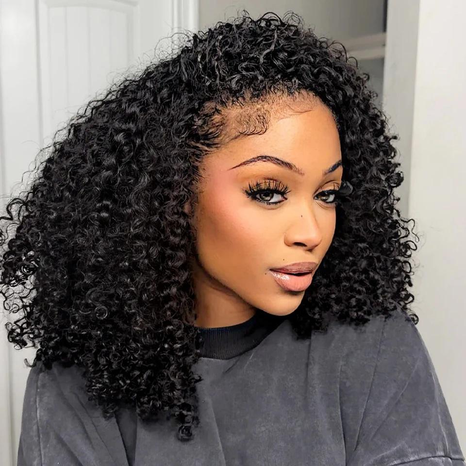 [3 IN 1 HALF WIG] Bling Hair Half Wig Human Hair Kinky Curly Glueless Wig Human Hair Ready to Wear 3 IN 1 Half Wig With Drawstring 180 210  Density Curly Half Wig